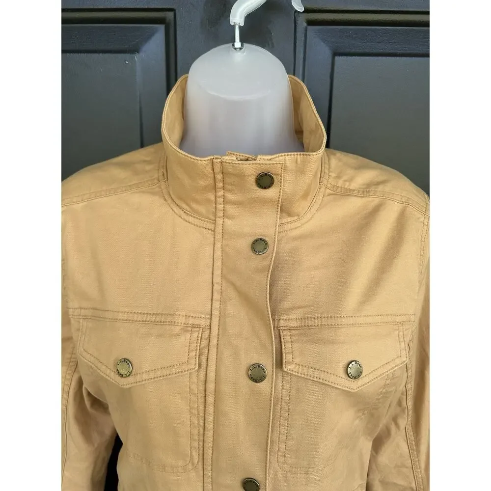 LL Bean BeanFlex Jacket Womens Med Utility Field Military Full Zip Pockets Khaki